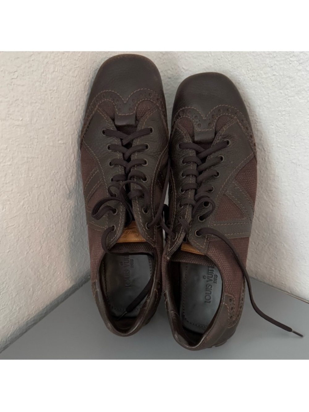 Louis Vuitton Men's Dark Brown Mixed-Material Sneakers size 10.5 - Picture 8 of 16